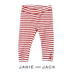 Janie & Jack Red Stripe Heart Button Leggings Candy Stripe Valentine's Day 6-12M